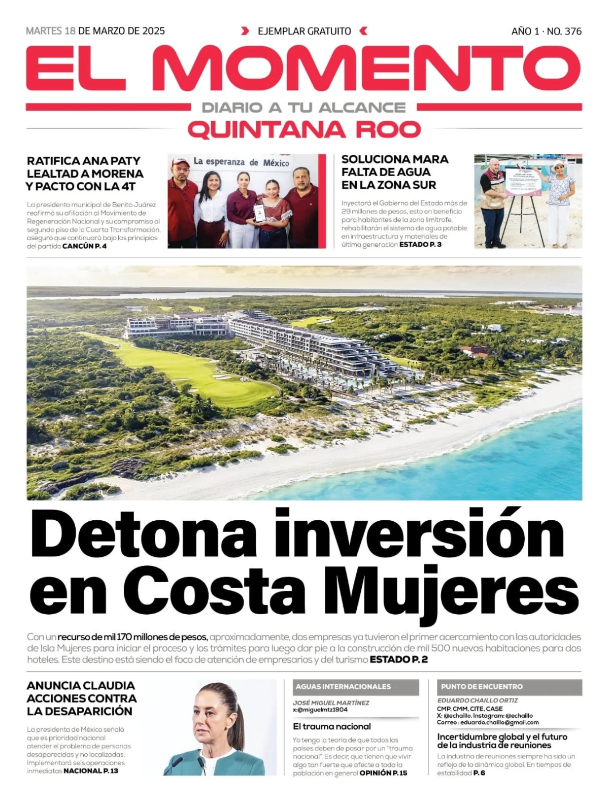 Portada de El Momento Quintana Roo del martes, 18 de marzo de 2025