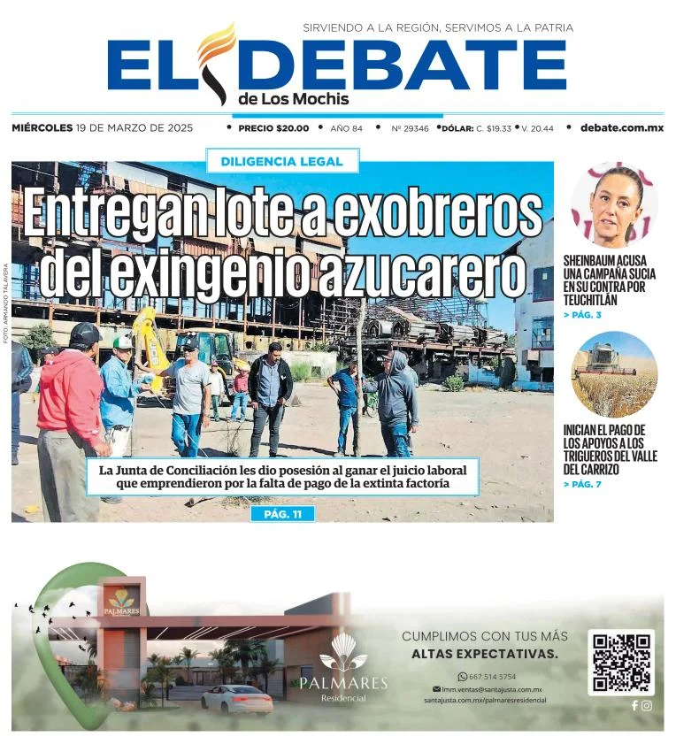 Portada de El Debate de los Mochis del miércoles, 19 de marzo de 2025