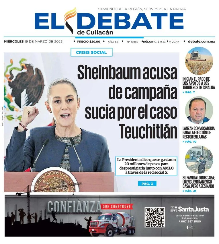 Portada de El Debate de Culiacan del miércoles, 19 de marzo de 2025