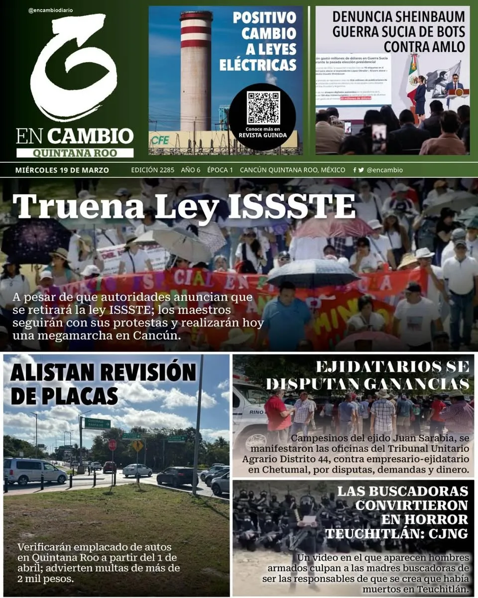 Portada de En Cambio - Quintana Roo (portada) del miércoles, 19 de marzo de 2025