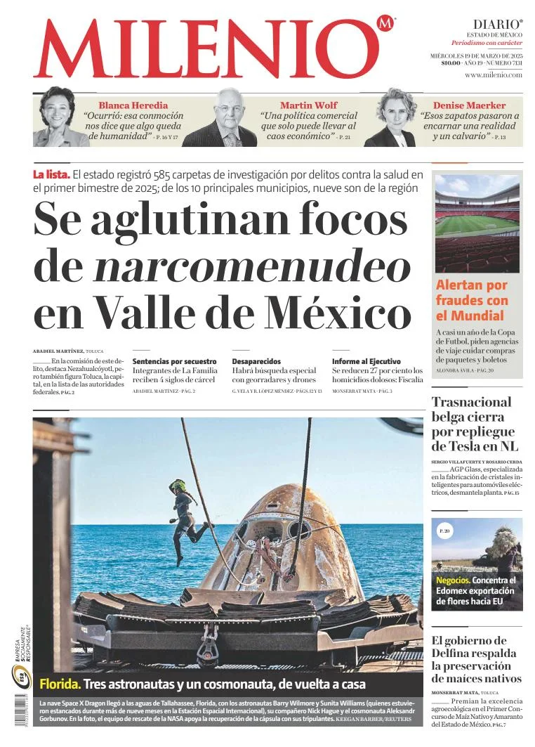 Portada de Milenio Edo de Mexico del miércoles, 19 de marzo de 2025