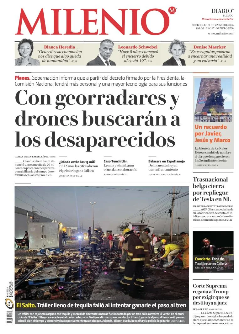 Portada de Milenio Jalisco del miércoles, 19 de marzo de 2025