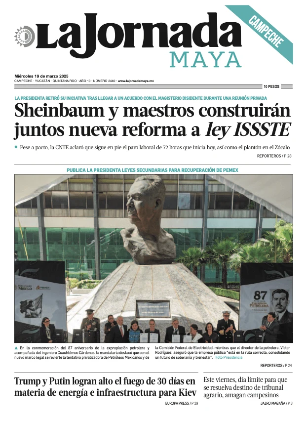 Portada de La Jornada Maya Campeche del miércoles, 19 de marzo de 2025