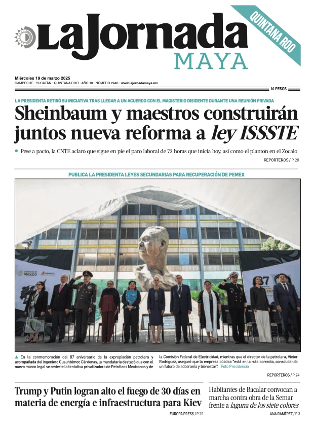Portada de La Jornada Maya Quintana Roo del miércoles, 19 de marzo de 2025