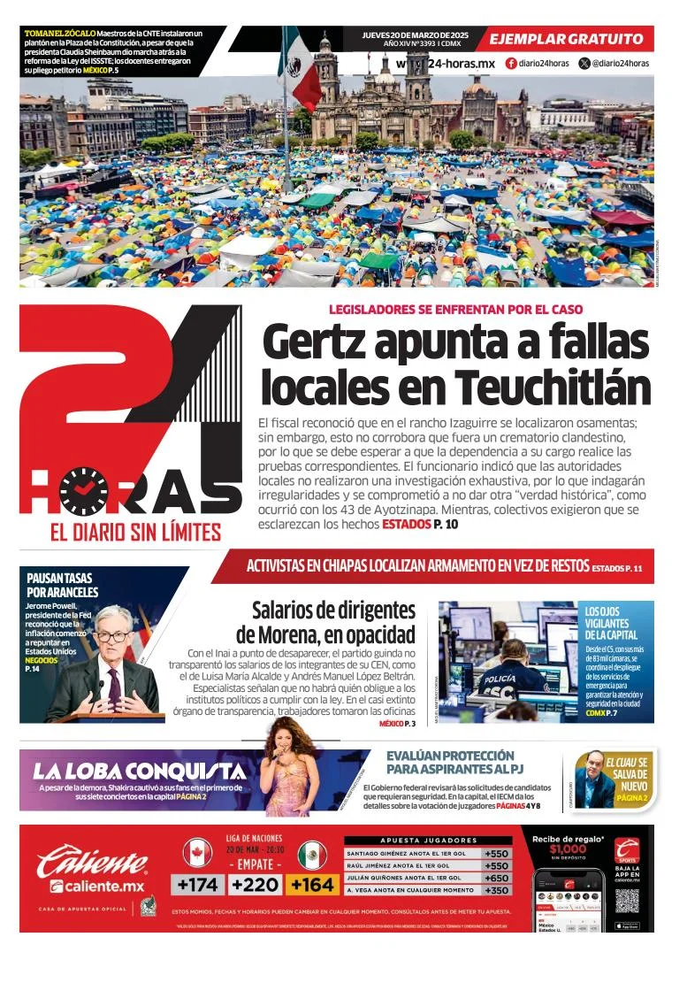 Portada de 24 Horas del jueves, 20 de marzo de 2025
