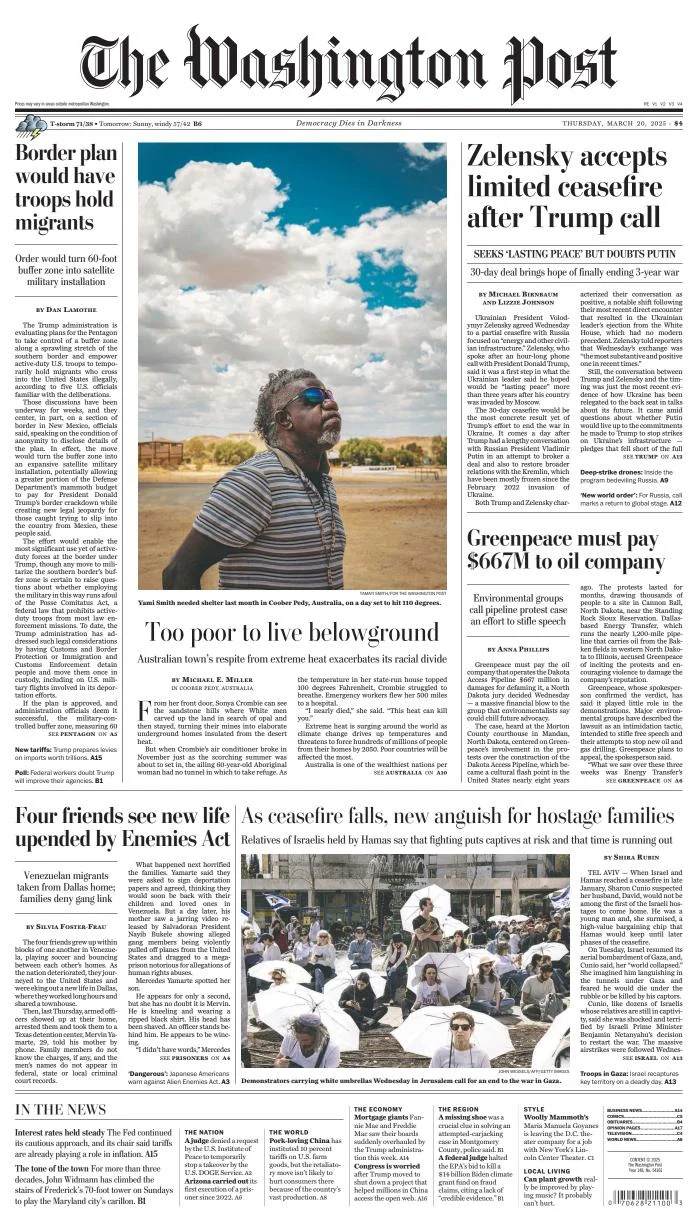 Portada de The Washington Post del jueves, 20 de marzo de 2025