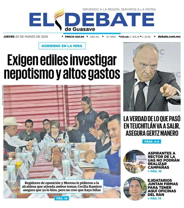 Portada de El Debate de Guasave del jueves, 20 de marzo de 2025