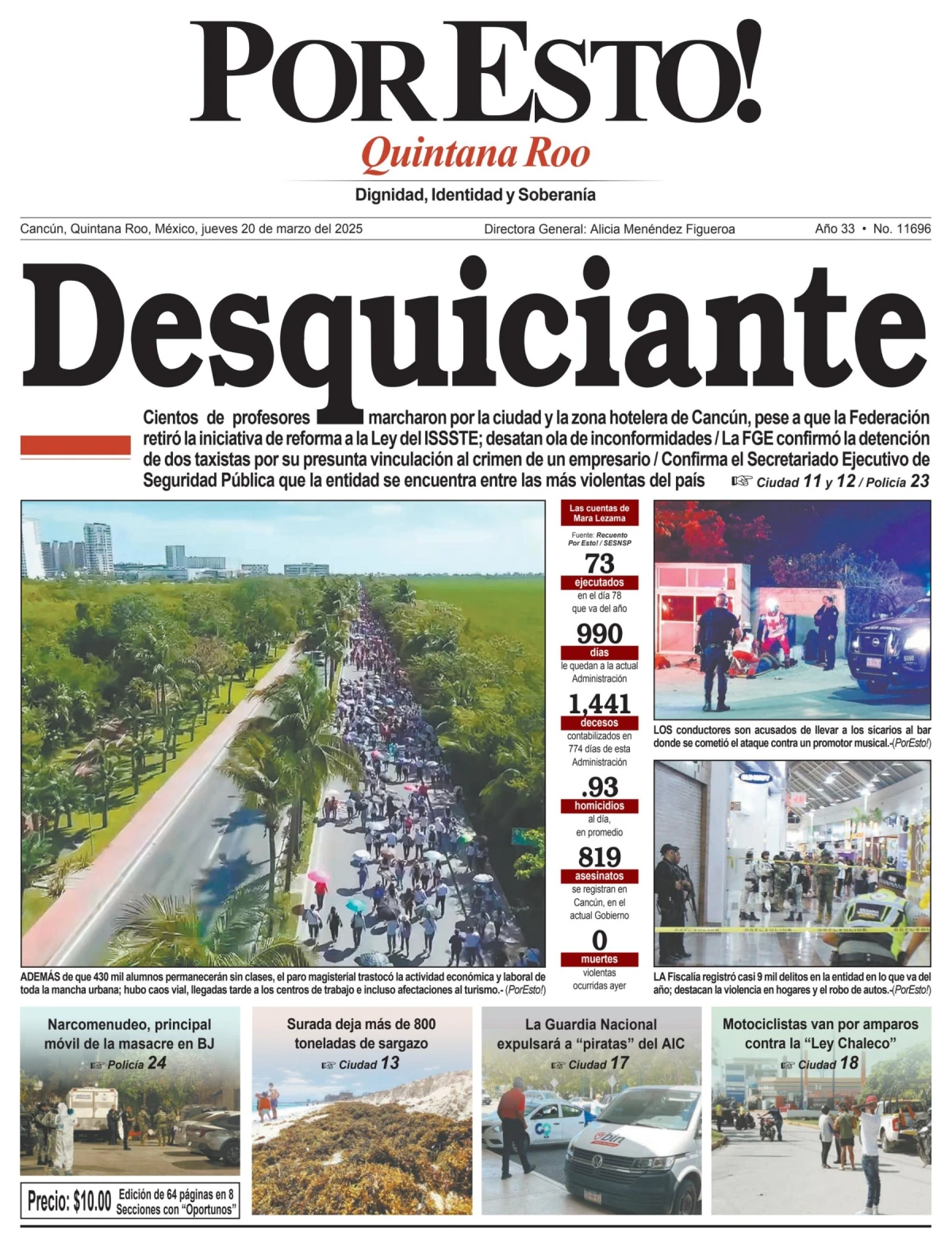 Portada de Por Esto (quintana Roo Cancun) del jueves, 20 de marzo de 2025