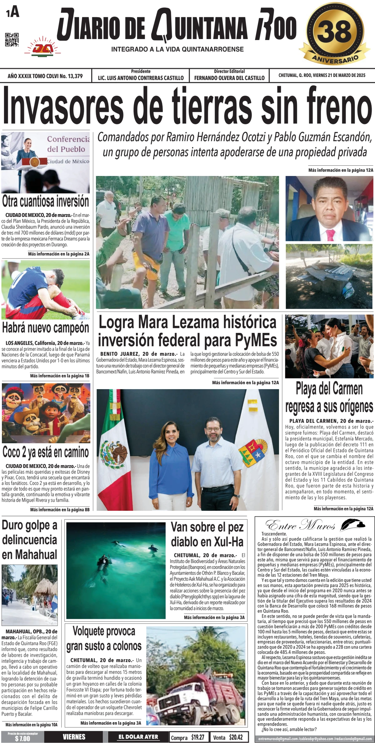 Portada de Diario de Quintana Roo (portada)