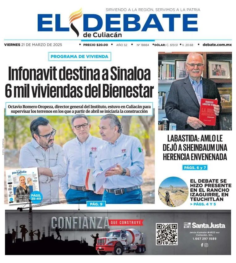 Portada de El Debate de Culiacan del viernes, 21 de marzo de 2025