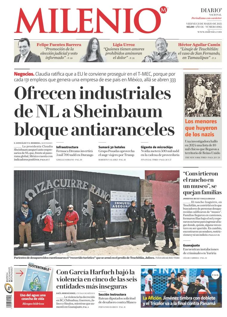 Portada de Milenio del viernes, 21 de marzo de 2025