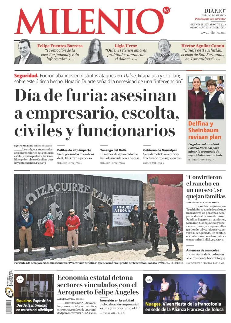 Portada de Milenio Edo de Mexico del viernes, 21 de marzo de 2025