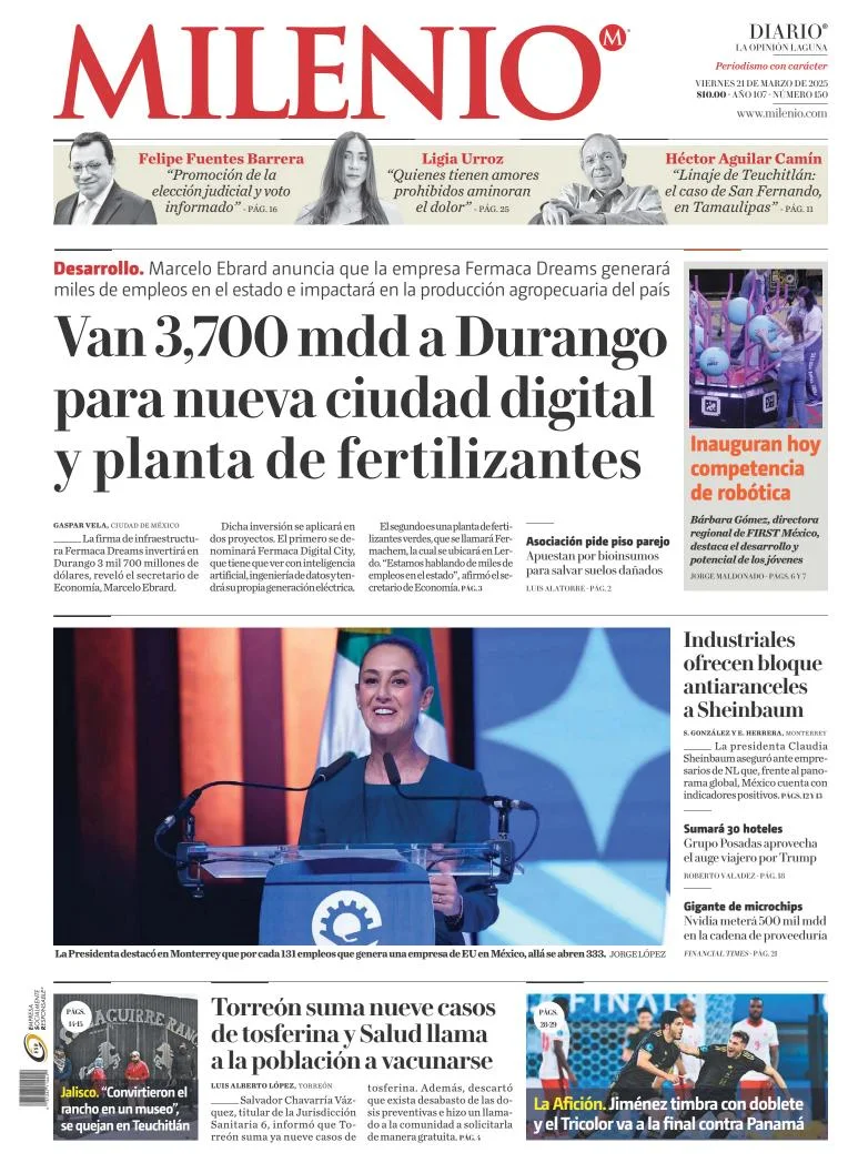 Portada de Milenio Laguna del viernes, 21 de marzo de 2025