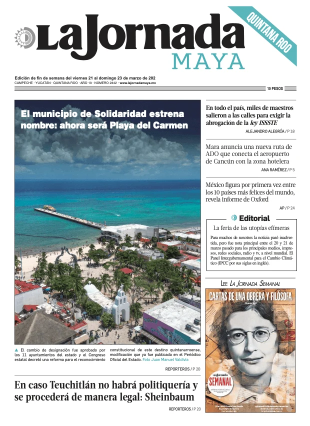 Portada de La Jornada Maya Quintana Roo