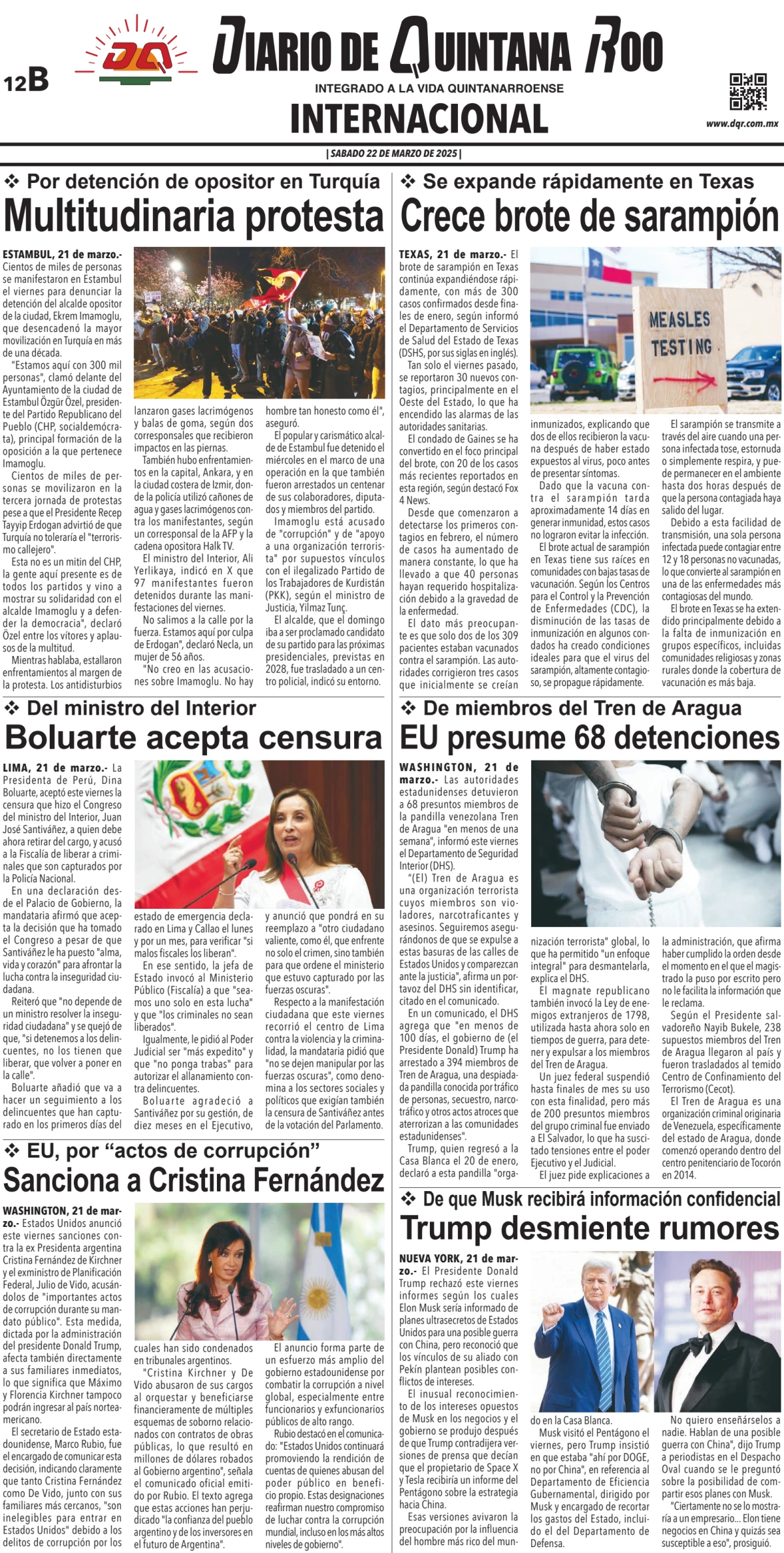 Portada de Diario de Quintana Roo (contra Portada)