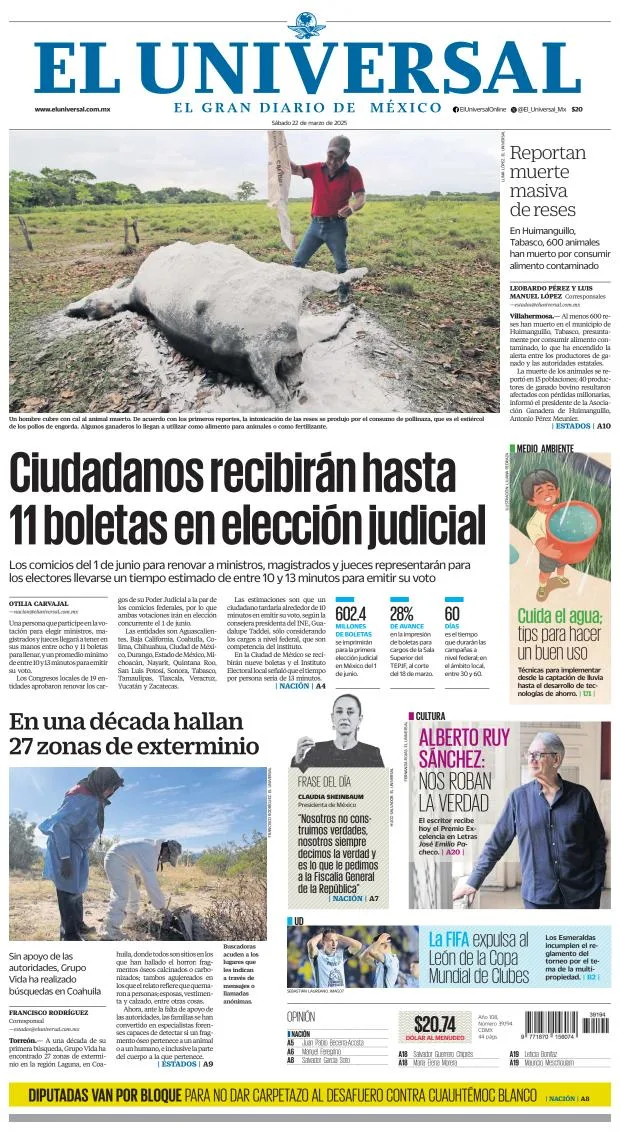 Portada de El Universal