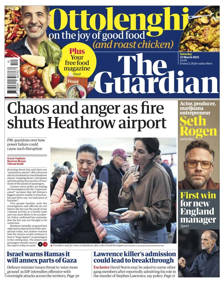 Portada de The Guardian (reino Unido) del sábado, 22 de marzo de 2025