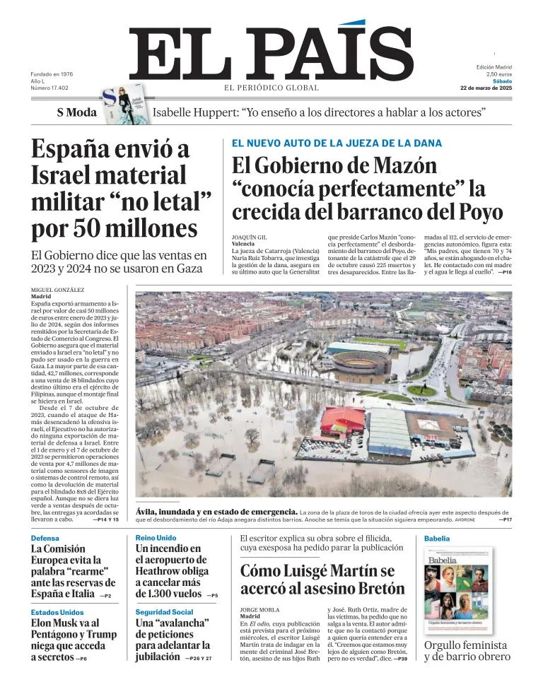 Portada de El Pais del sábado, 22 de marzo de 2025