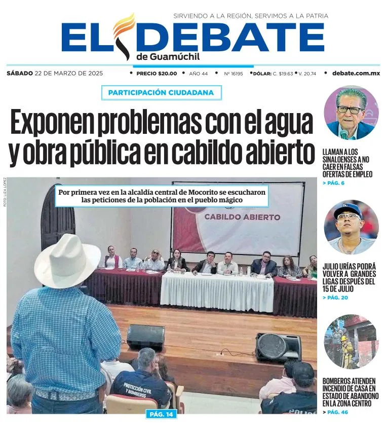 Portada de El Debate de Guamuchil del sábado, 22 de marzo de 2025