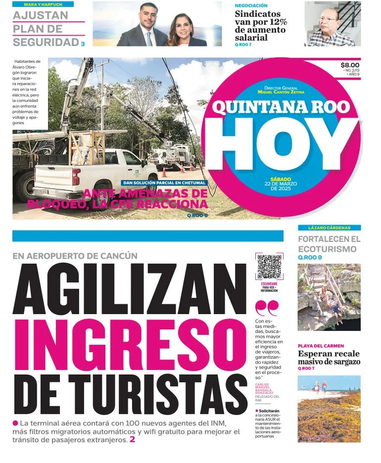 Portada de Quintana Roo Hoy del sábado, 22 de marzo de 2025