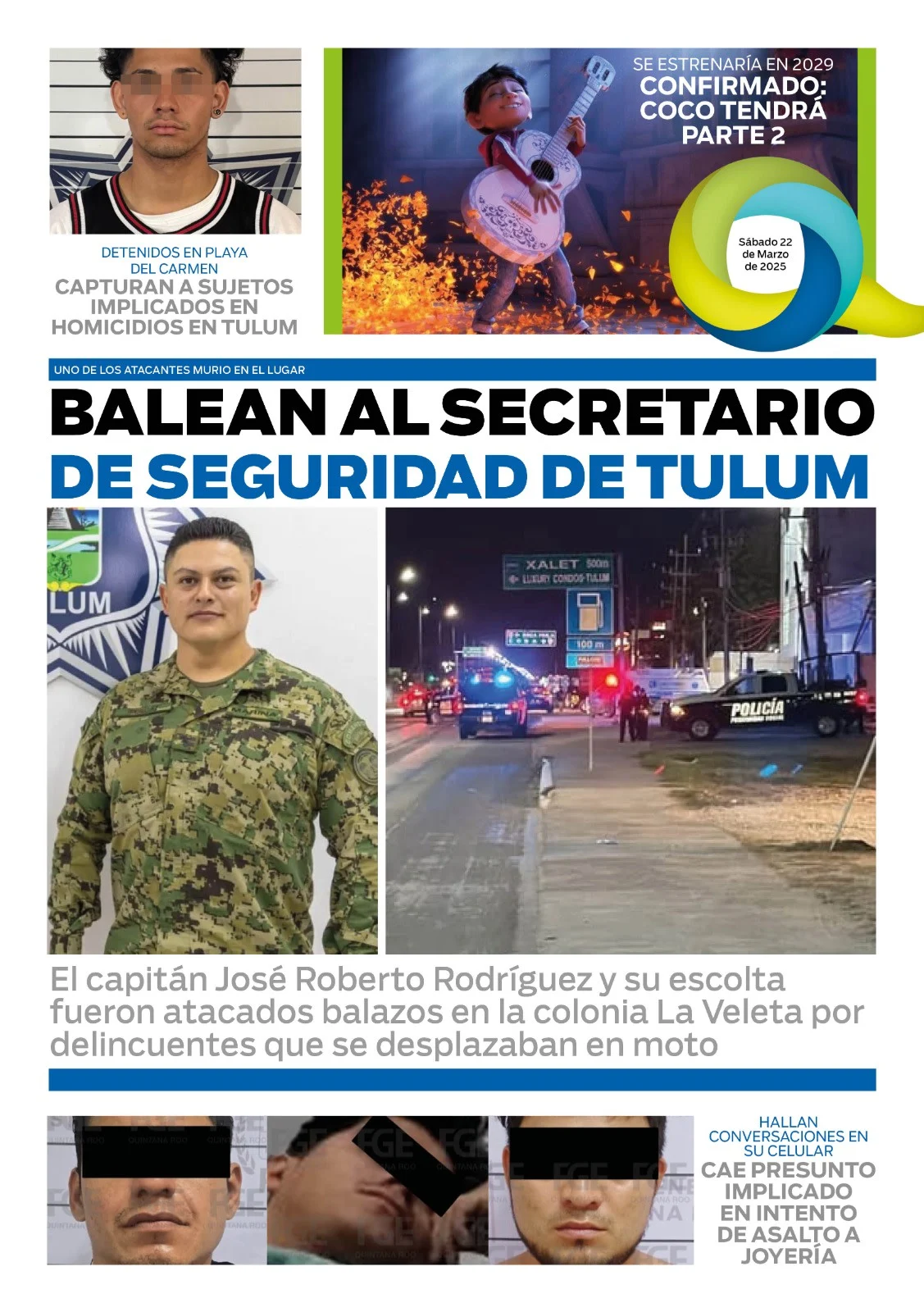 Portada de El Quintana Roo (contraportada) del sábado, 22 de marzo de 2025