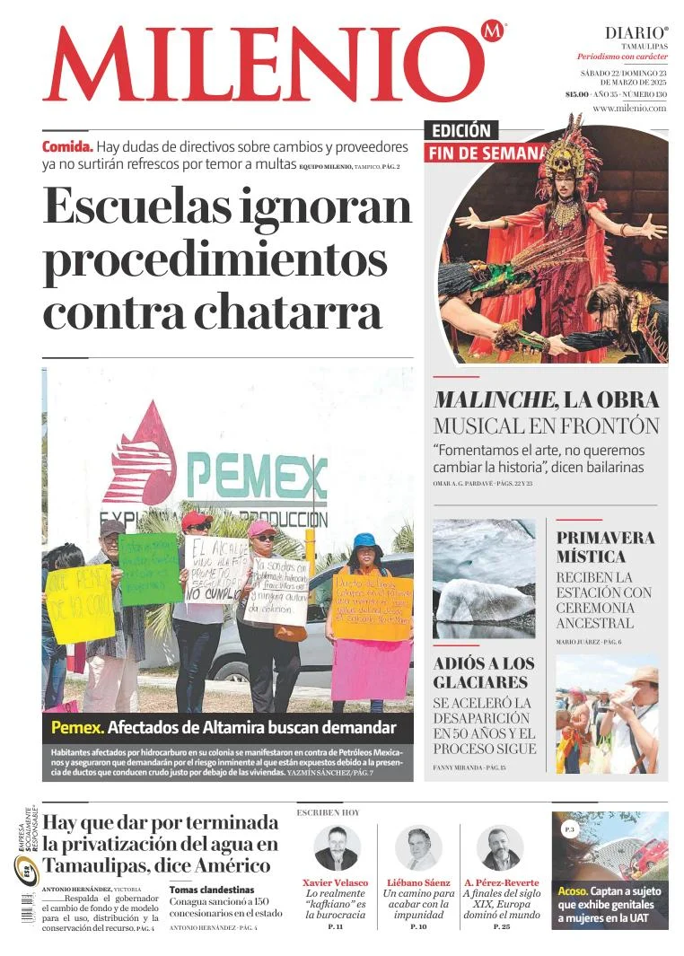 Portada de Milenio Tamaulipas del sábado, 22 de marzo de 2025