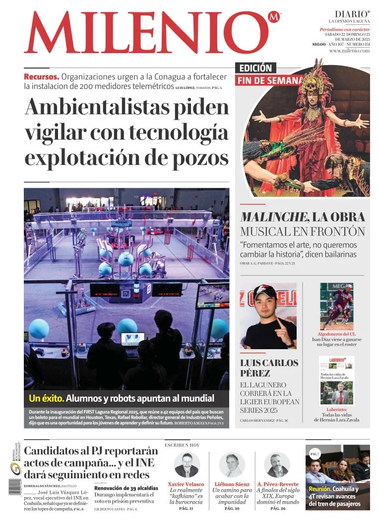 Portada de Milenio Laguna del sábado, 22 de marzo de 2025