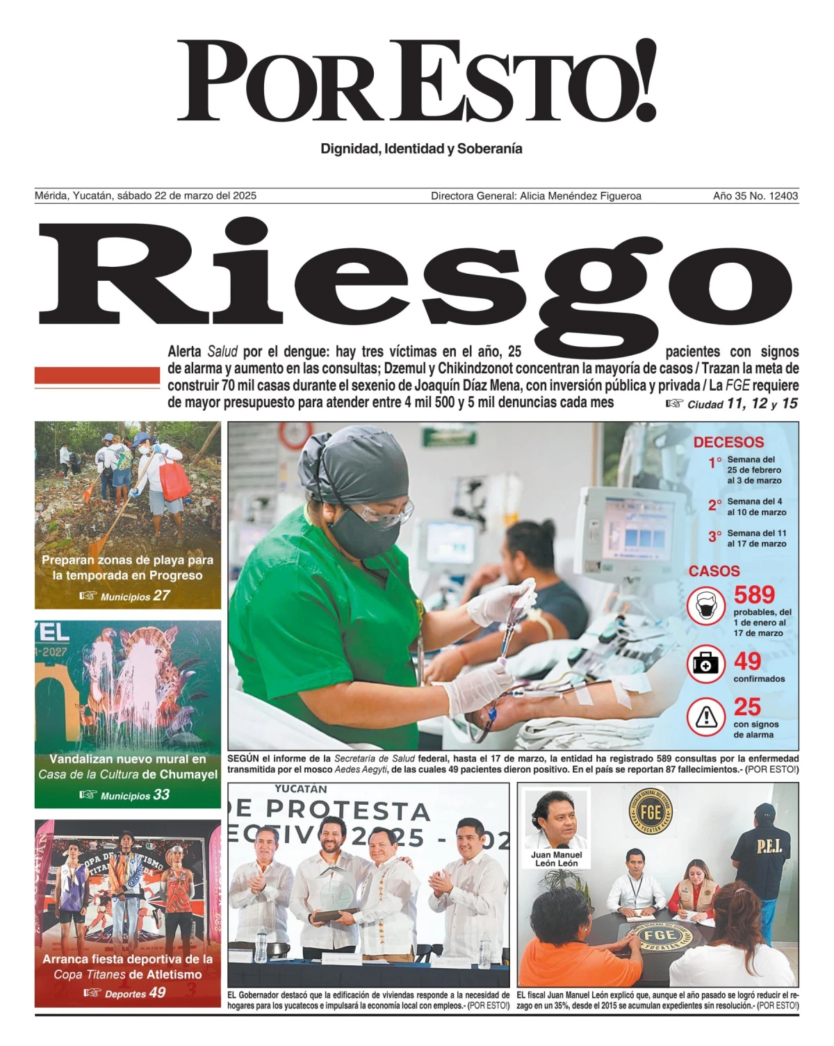 Portada de Por Esto (merida, Yucatan) del sábado, 22 de marzo de 2025