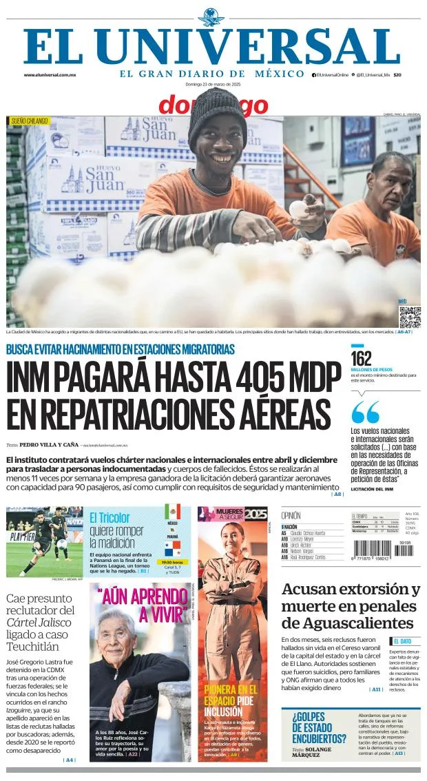 Portada de El Universal del domingo, 23 de marzo de 2025