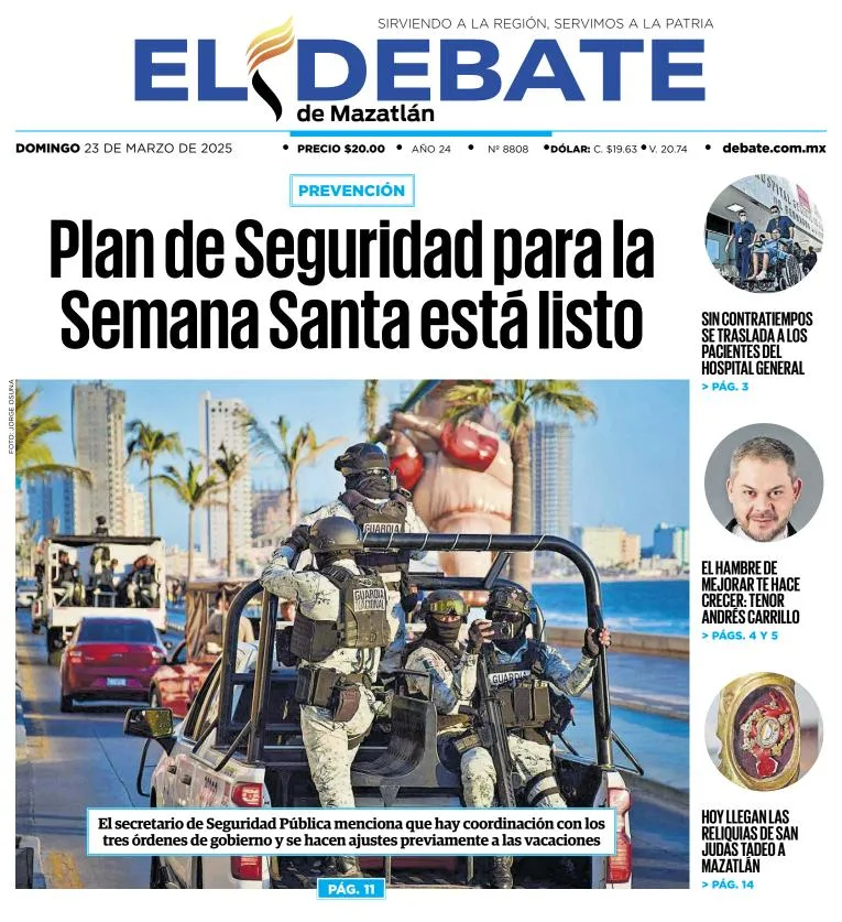 Portada de El Debate de Mazatlan del domingo, 23 de marzo de 2025