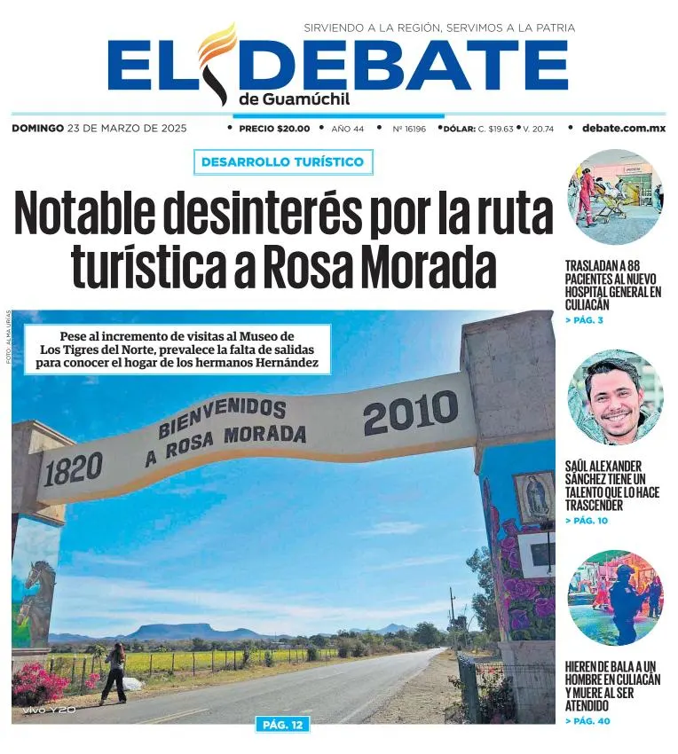 Portada de El Debate de Guamuchil del domingo, 23 de marzo de 2025