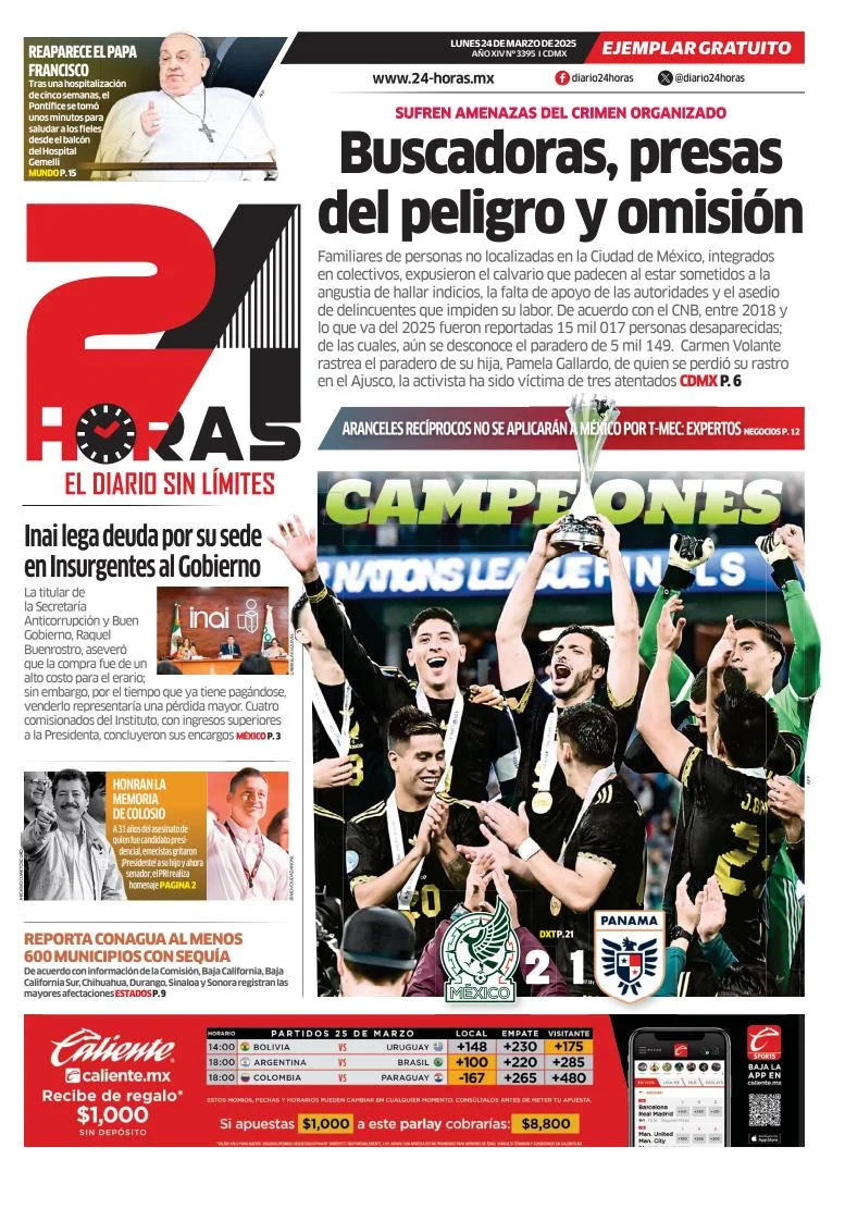 Portada de 24 Horas del lunes, 24 de marzo de 2025