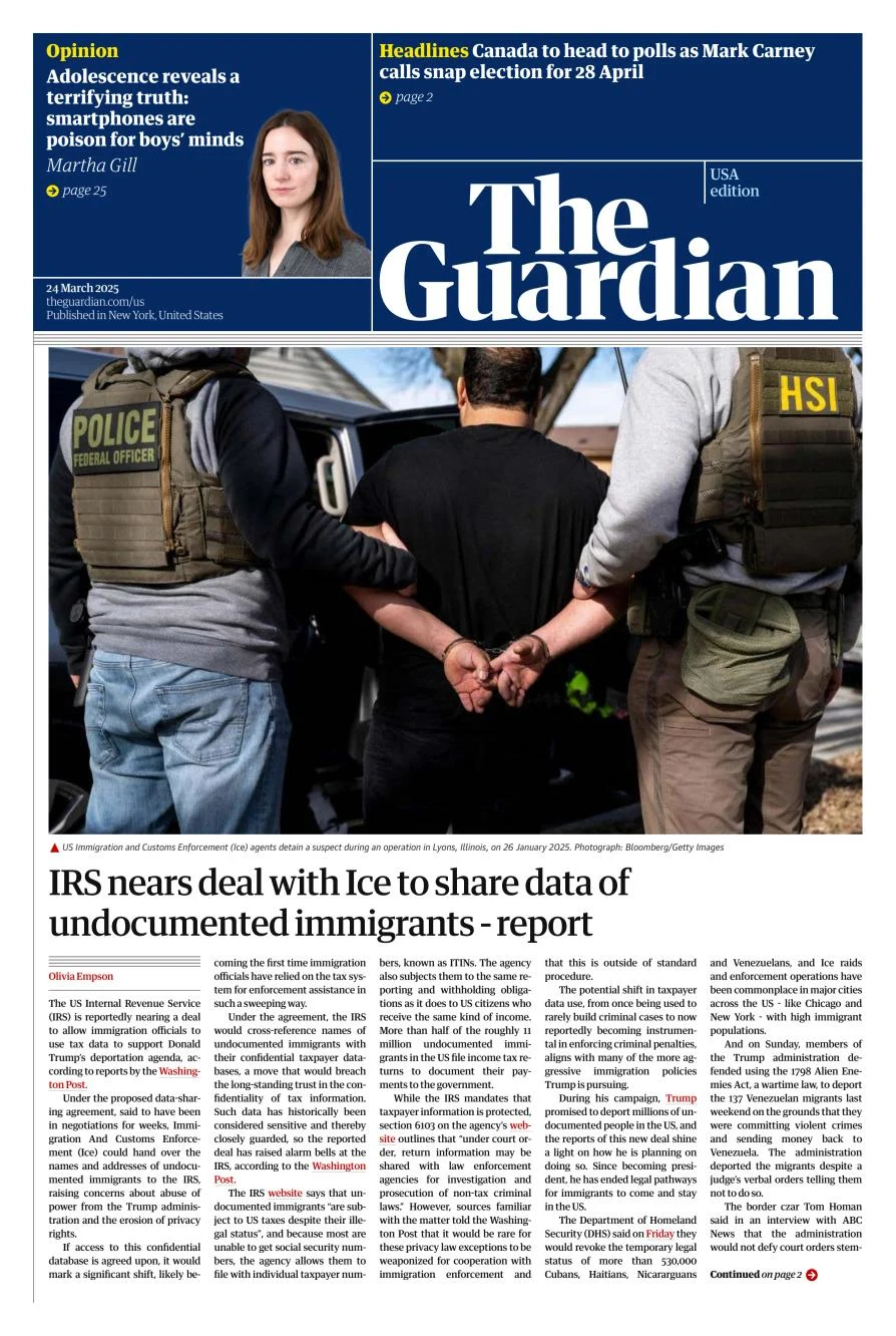 Portada de The Guardian (usa) del lunes, 24 de marzo de 2025