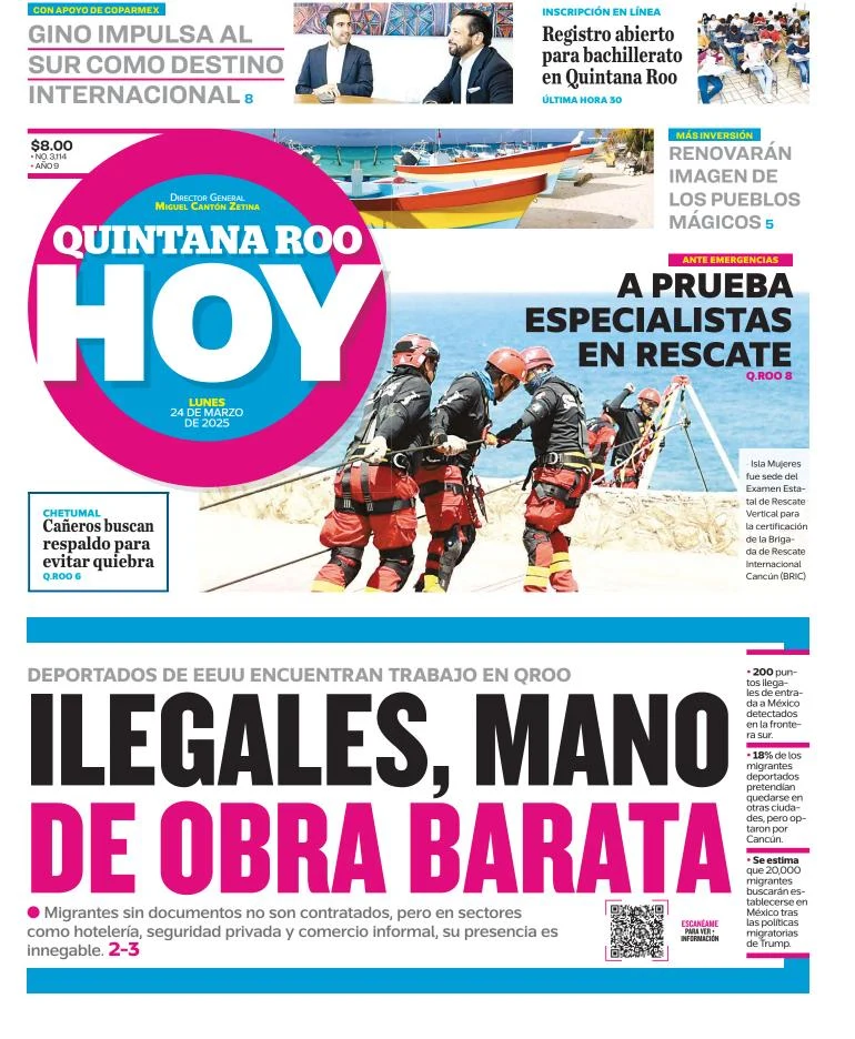 Portada de Quintana Roo Hoy del lunes, 24 de marzo de 2025