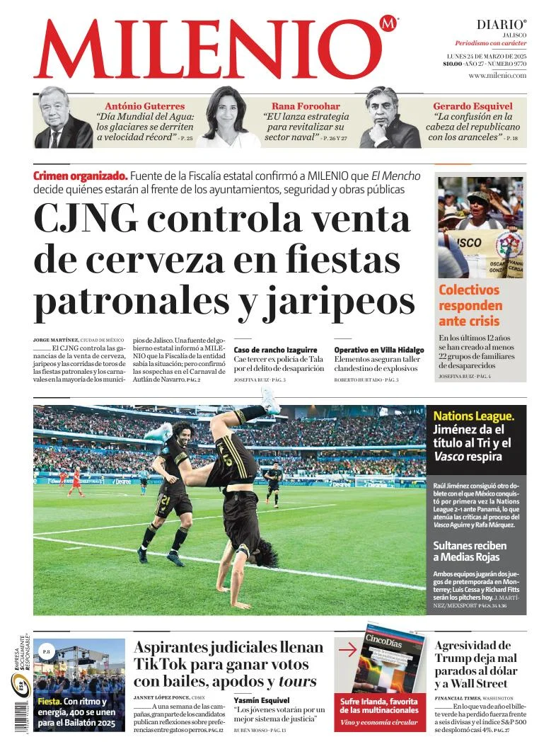 Portada de Milenio Jalisco del lunes, 24 de marzo de 2025