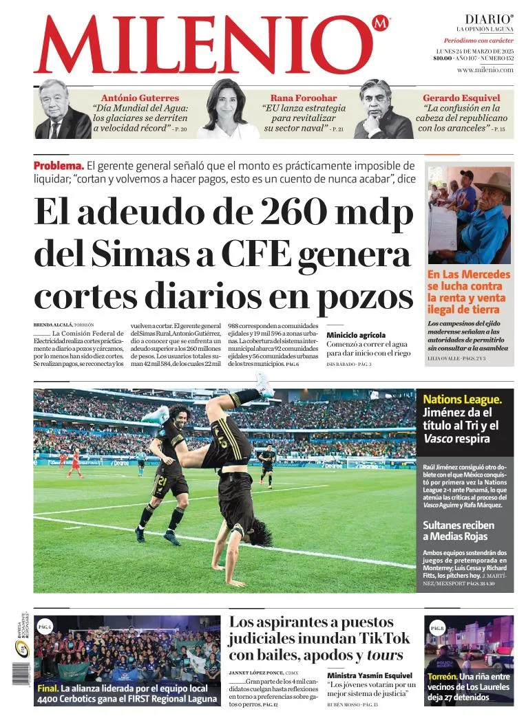 Portada de Milenio Laguna del lunes, 24 de marzo de 2025