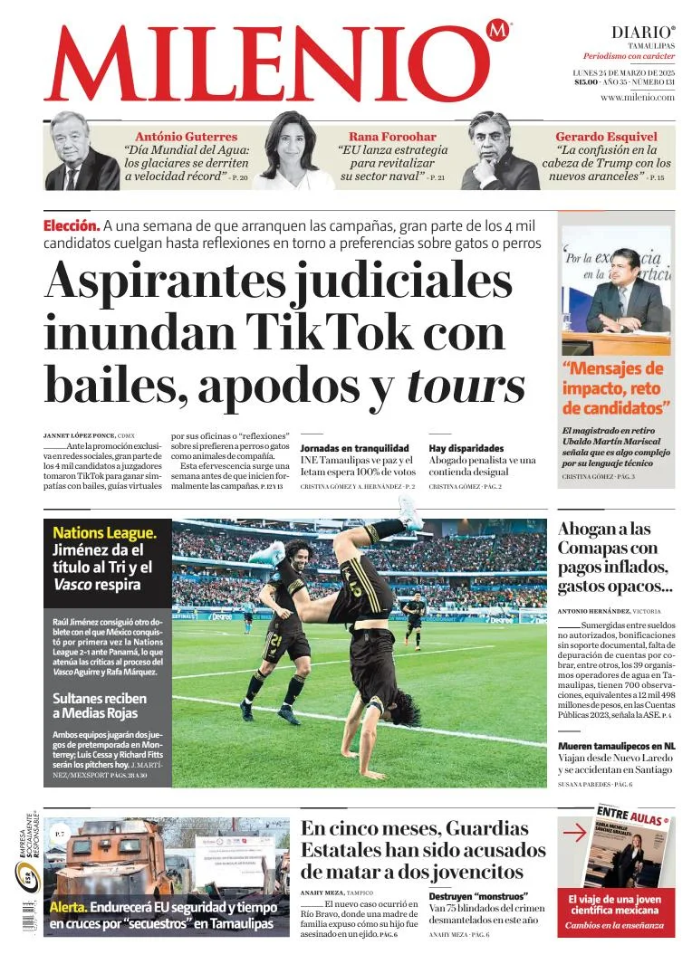 Portada de Milenio Tamaulipas del lunes, 24 de marzo de 2025