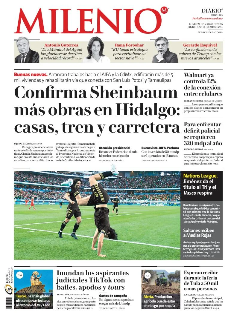 Portada de Milenio Hidalgo del lunes, 24 de marzo de 2025