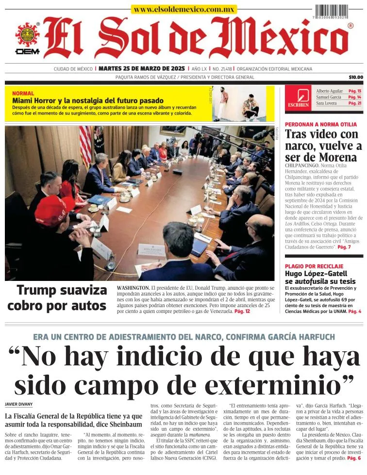 Portada de El Sol de Mexico del martes, 25 de marzo de 2025