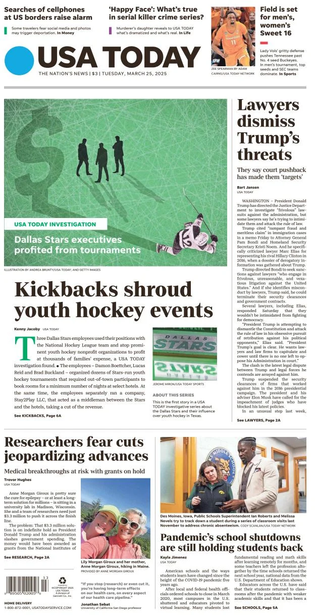 Portada de Usa Today del martes, 25 de marzo de 2025