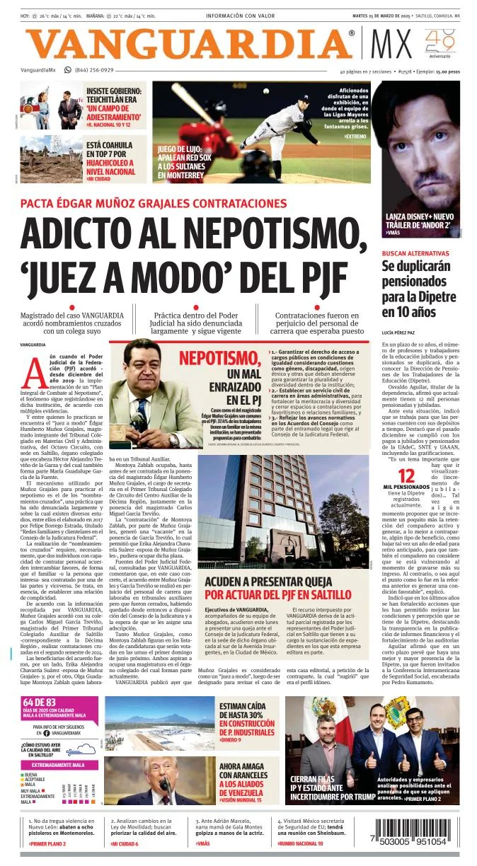 Portada de Vanguardia del martes, 25 de marzo de 2025