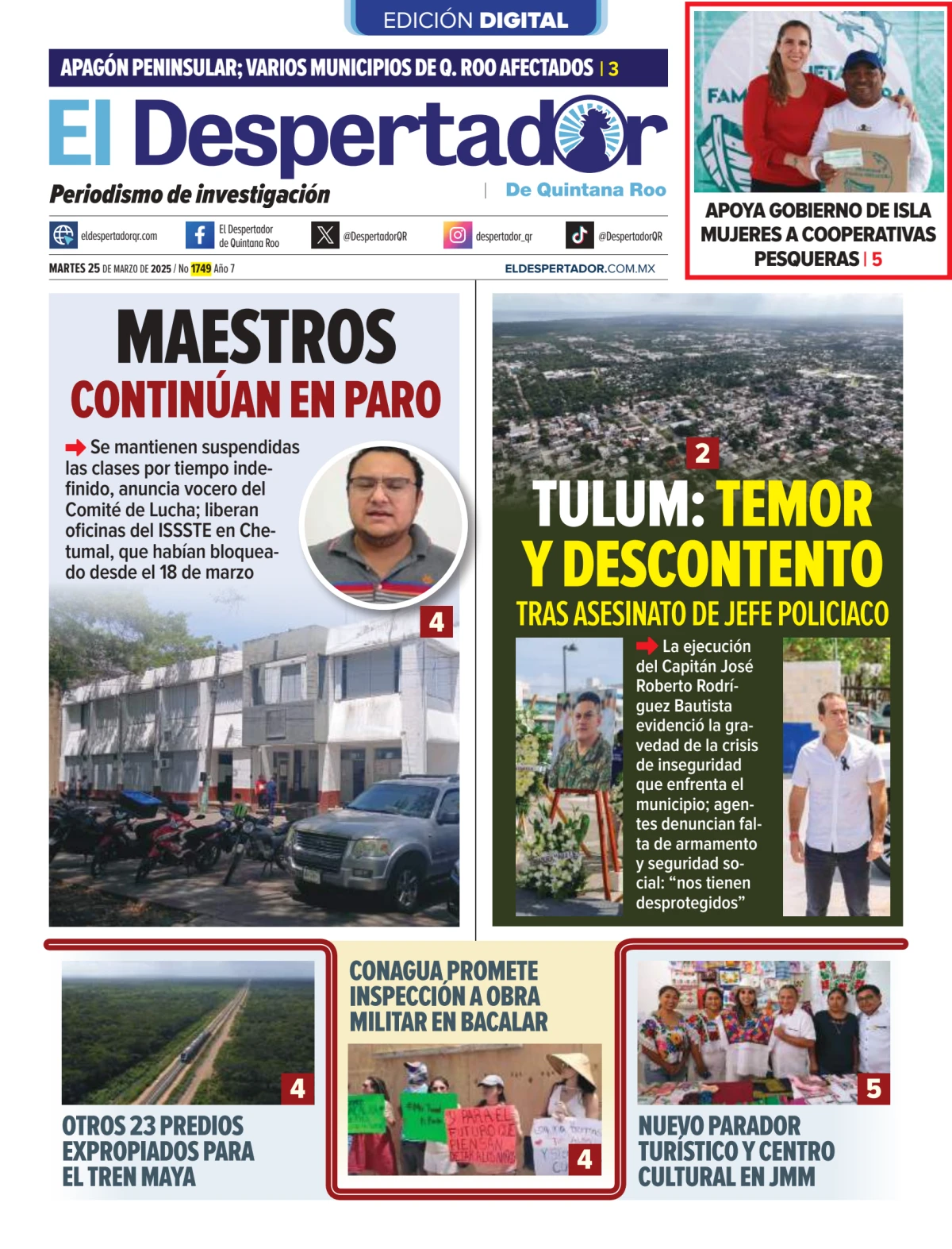 Portada de El Despertador de Quintana Roo del martes, 25 de marzo de 2025