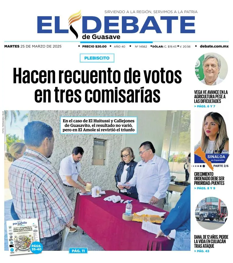 Portada de El Debate de Guasave del martes, 25 de marzo de 2025