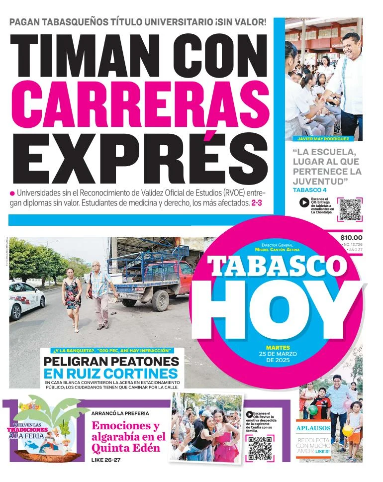 Portada de Tabasco Hoy del martes, 25 de marzo de 2025