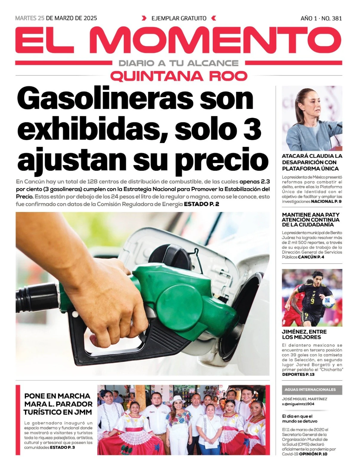 Portada de El Momento Quintana Roo del martes, 25 de marzo de 2025