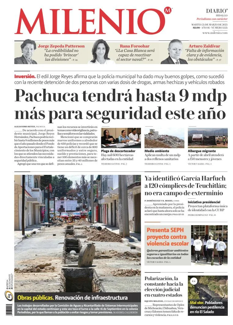 Portada de Milenio Hidalgo del martes, 25 de marzo de 2025