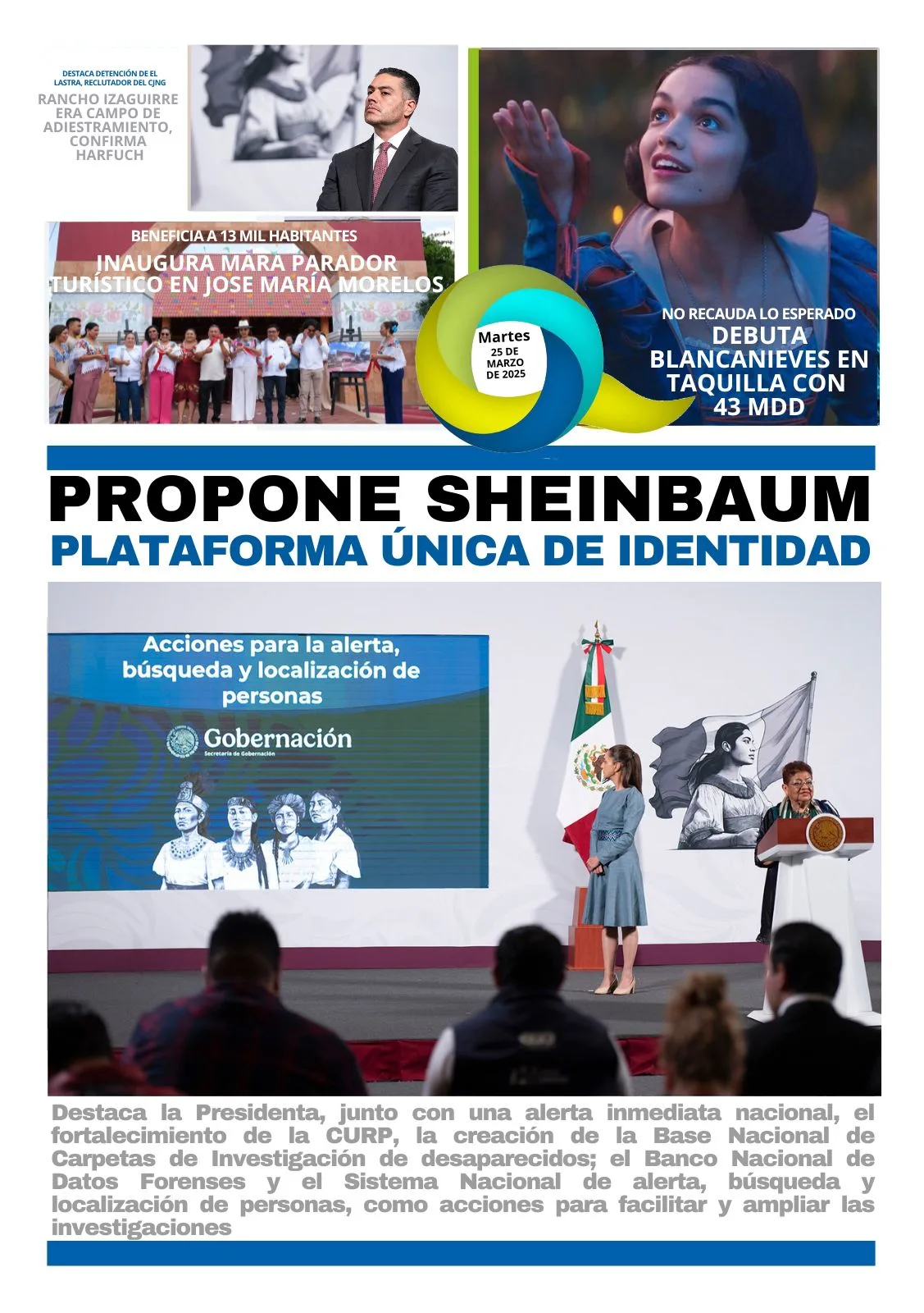 Portada de El Quintana Roo (contraportada) del martes, 25 de marzo de 2025