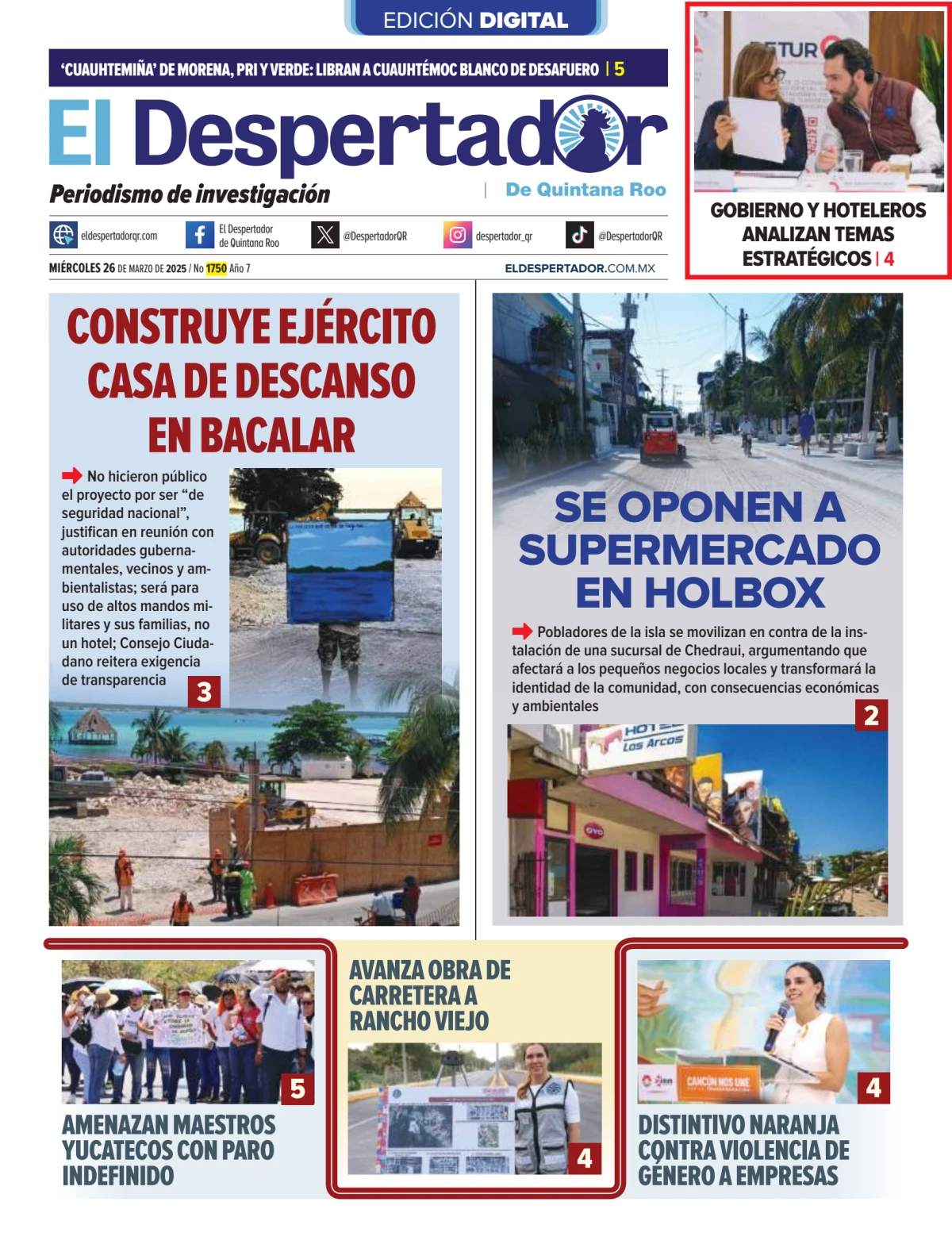 Portada de El Despertador de Quintana Roo