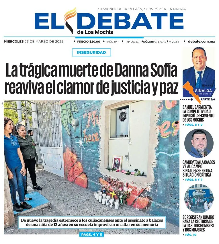 Portada de El Debate de los Mochis del miércoles, 26 de marzo de 2025