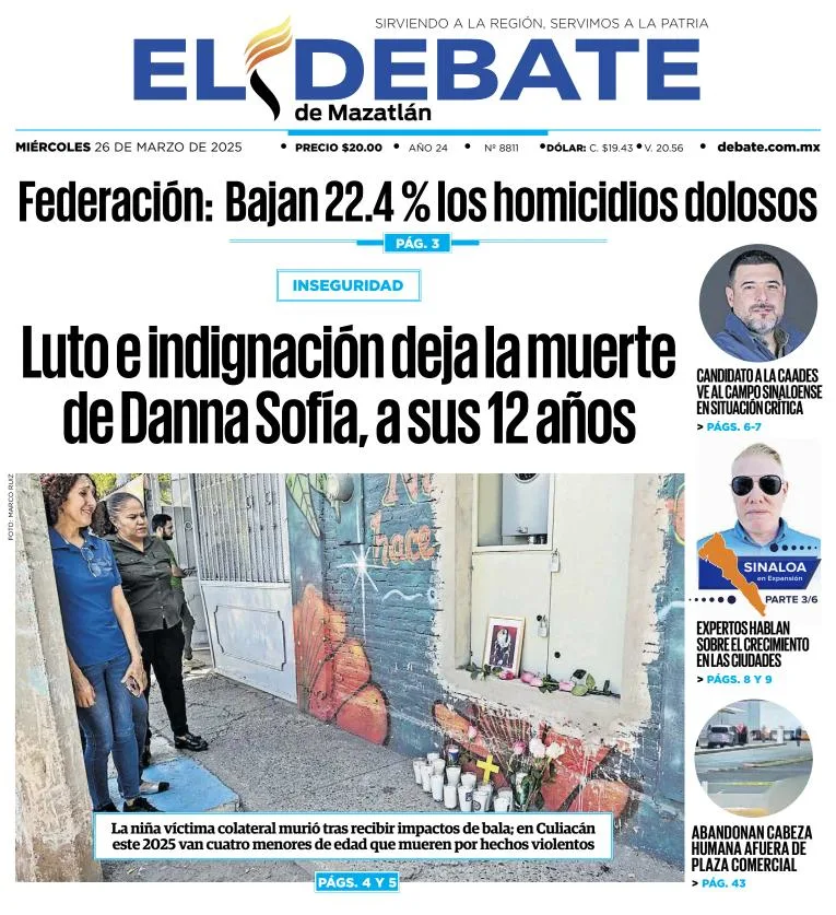 Portada de El Debate de Mazatlan del miércoles, 26 de marzo de 2025